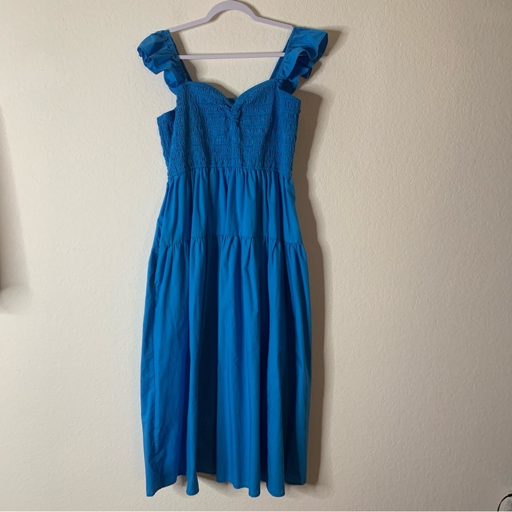 Abercrombie & fitch blue ruffle Strappy smocked chest tiered midi dress XXL
